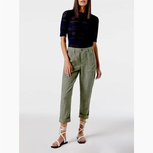 Frame Le Beau cropped army green linen pants small